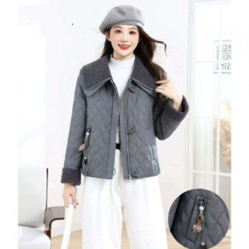 

Fashion temperament New autumn and winter cotton-padded clothes Small short lapel splicing High-end outer cotton-padded clothes jacket 5XL [recommended 150-80 kg]
