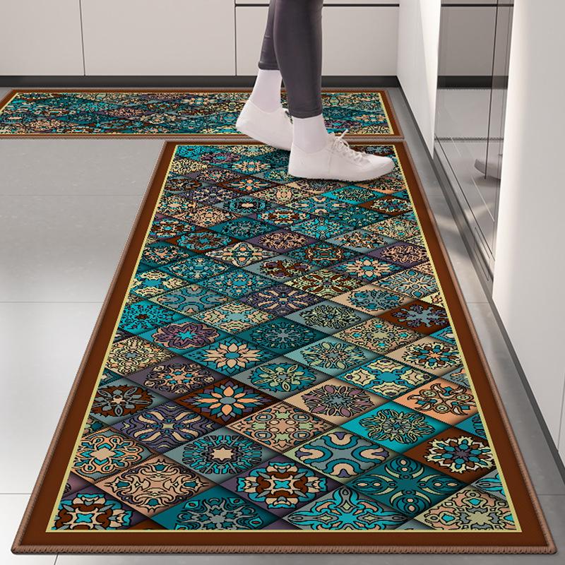 

Грязеотталкивающий и простой в уходе коврик для пола Diatom Mud, американская цветочная плитка, впитывающий воду и противоскользящий коврик, длинная двухкомпонентная подкладка для ног 60 * 180cm