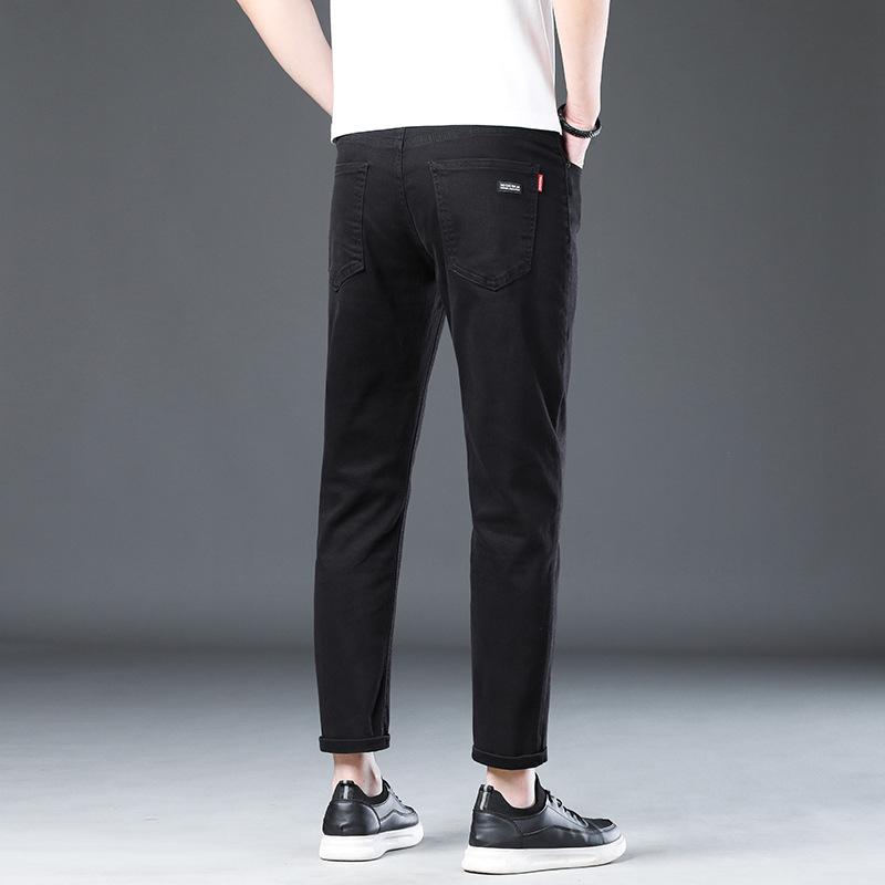 New Nine-point Non-disappearing Pure Cotton Black Stretch Men's Korean Version of Slim Straight Jeans