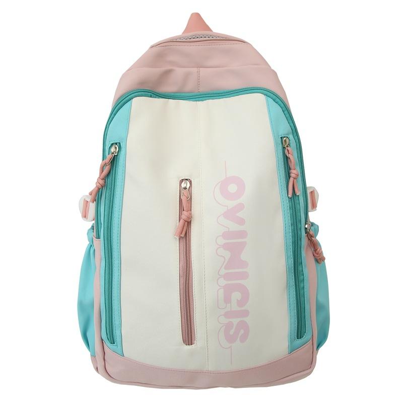 

Color Block Student Schoolbag Women s Wear-Resistant Backpack Letter Print Backpacks рожевий