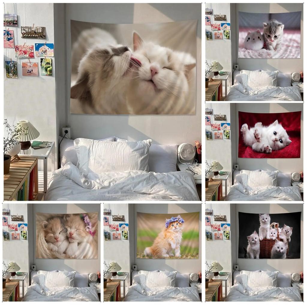 Office Living Room Tapestry Cute Pet Cat Tapestry Home Wall Decoration Tapestry