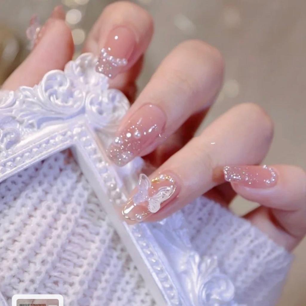 Pure Hand-made Phototherapy Wearable Nail Piece Naked Butterfly Wearable Nail Finished Product Reusable Nail Patch