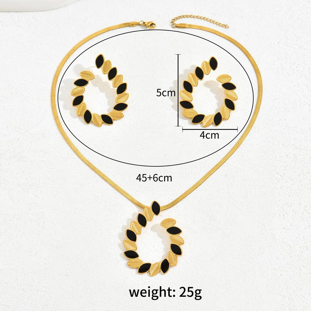 2025 summer new hot-selling women's earrings necklace set, leaf dripping oil design long chain
