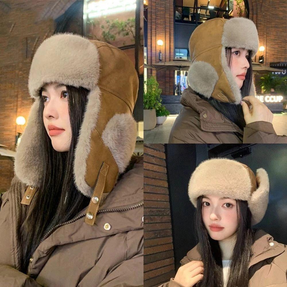 Windproof Warm Hat Thickened Ski Hat Fashion Plush Ear Protection Hat For Women Men