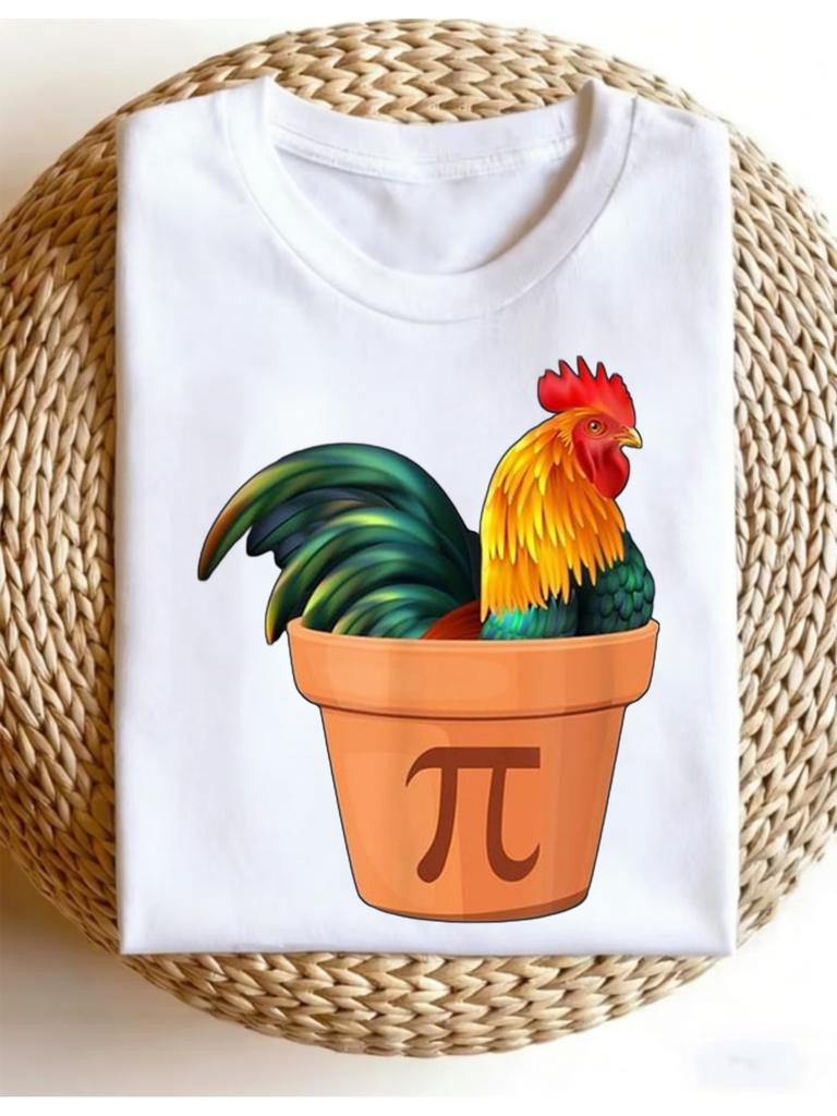 Pi Day Math Chicken Pot Pi -Shirt - Unisex Round Neck Short Sleeve Casual Tee Suitable for Women & Men, Pi Day Outfits,