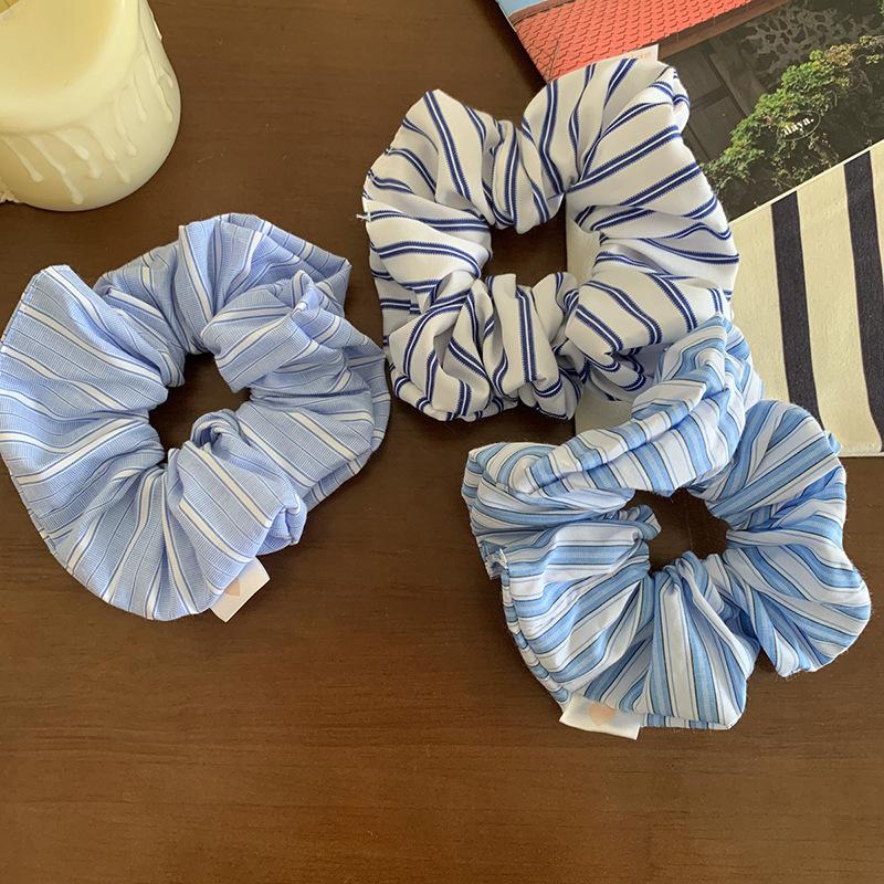 Striped Blue Color Scrunchies Large Size Hair Ties Fresh Sweet Elastic Hair Band Women Hair Accessories