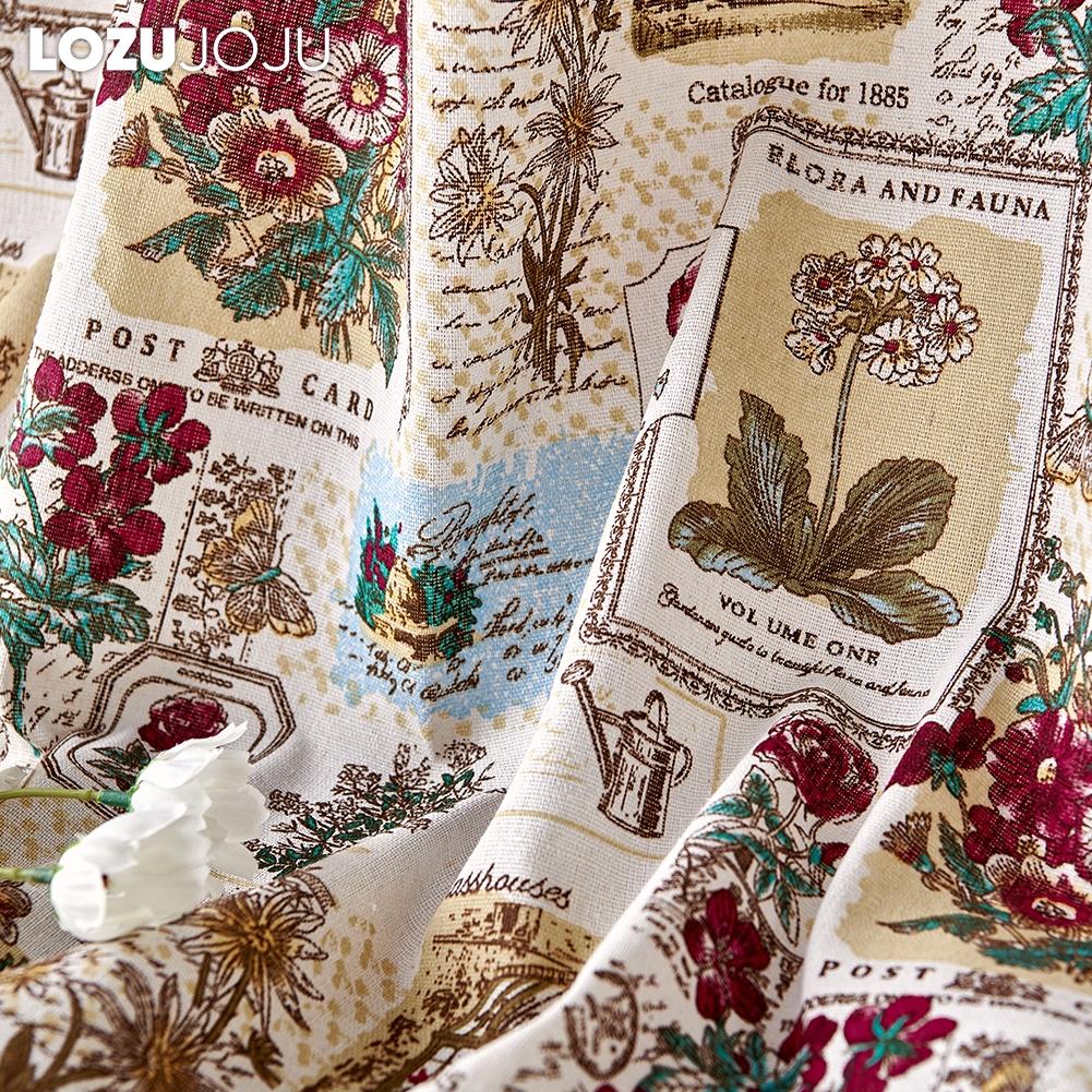 1PC LOZUJOJU Semi Blackout Cotton Linen Printed Curtain Retro Style Tassel Curtain for Small Windows Balcony Bedroom Living Room Home Decor