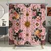 1pc Bohemian Floral & Botanical Shower Curtain with 12 Hooks - Pink Bath Curtain, Machine Washable, Full Coverage for Bathtub,