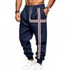 Men Stripe Jogger Sweatpants, Elastic Drawstring Waist Stripe Thigh Panel Side Hand Pockets Ribbed Ankle Cuffs Soft Fleece‑Lined Casual Trousers