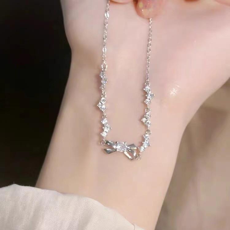 Bracelet Bowknot Highend For Women Summer Geometric Copper Jewelry Rhinestones With