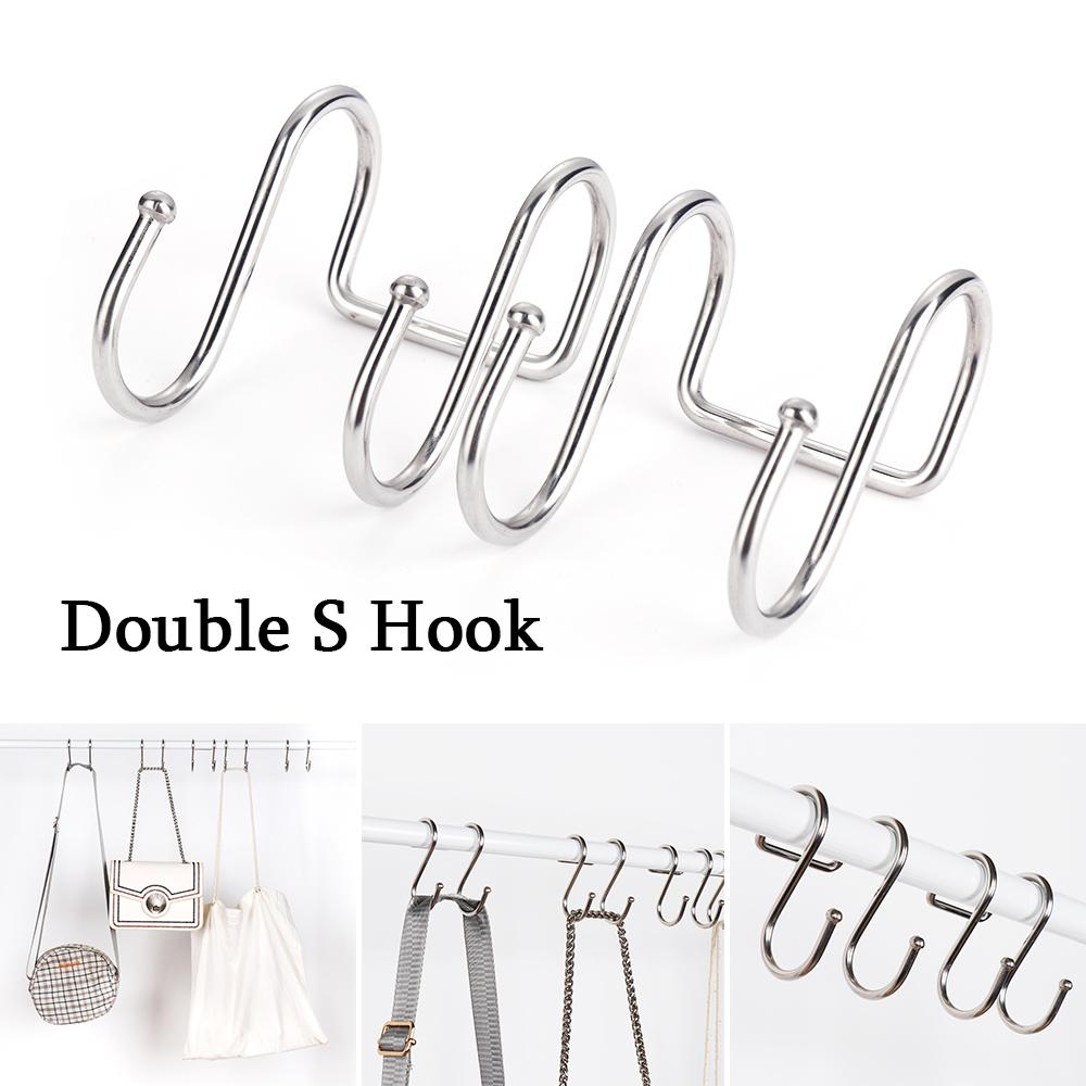 Bathroom Organizer Stainless Steel Storage Rack Hanger Double S Shaped Hook Clasps Hooks