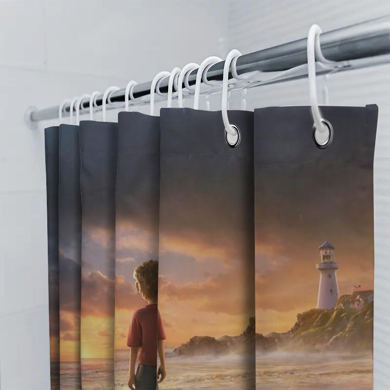 Junge im Sonnenuntergang Duschvorhang | Ruhige Strand Badezimmer Dekoration