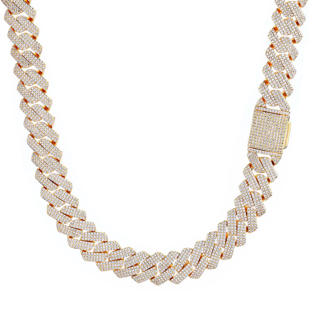 Men's Hip Hop 20mm Three-Row Zircon Rhombus Cuban Chain Full Diamond Necklace