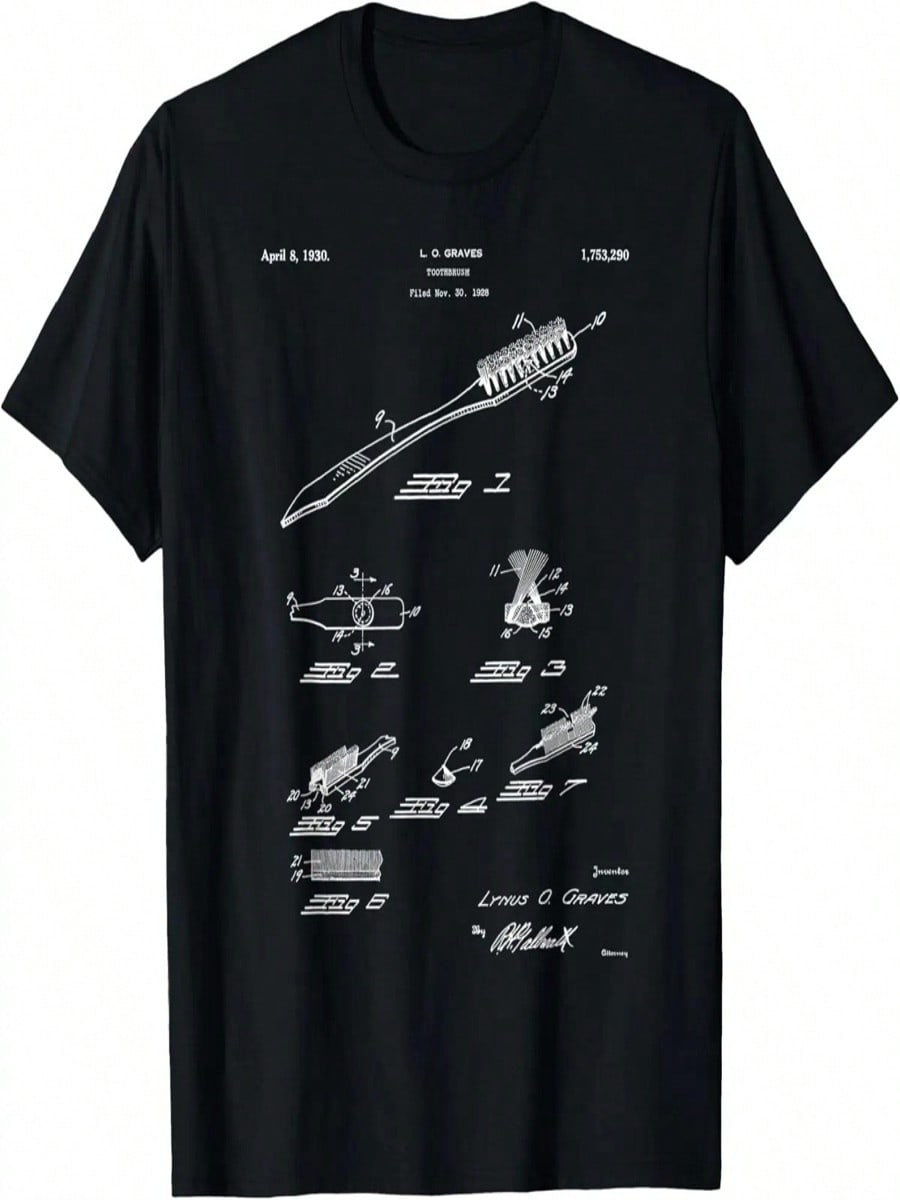 Vintage Patent Toothbrush Dentist Retro Blueprint Fun Gift T-Shirt S разноцветный