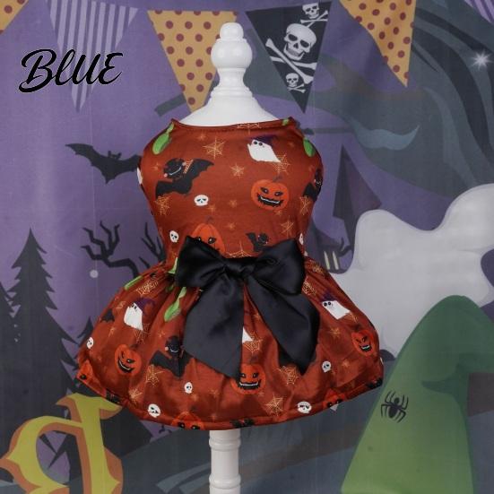 Dog Dress With Bow Halloween Pet Dress Pumpkin Ghost Bat Print Sleeveless Costume for Hair-free Clothing Small Medium Dogs Cute Outfit Festival