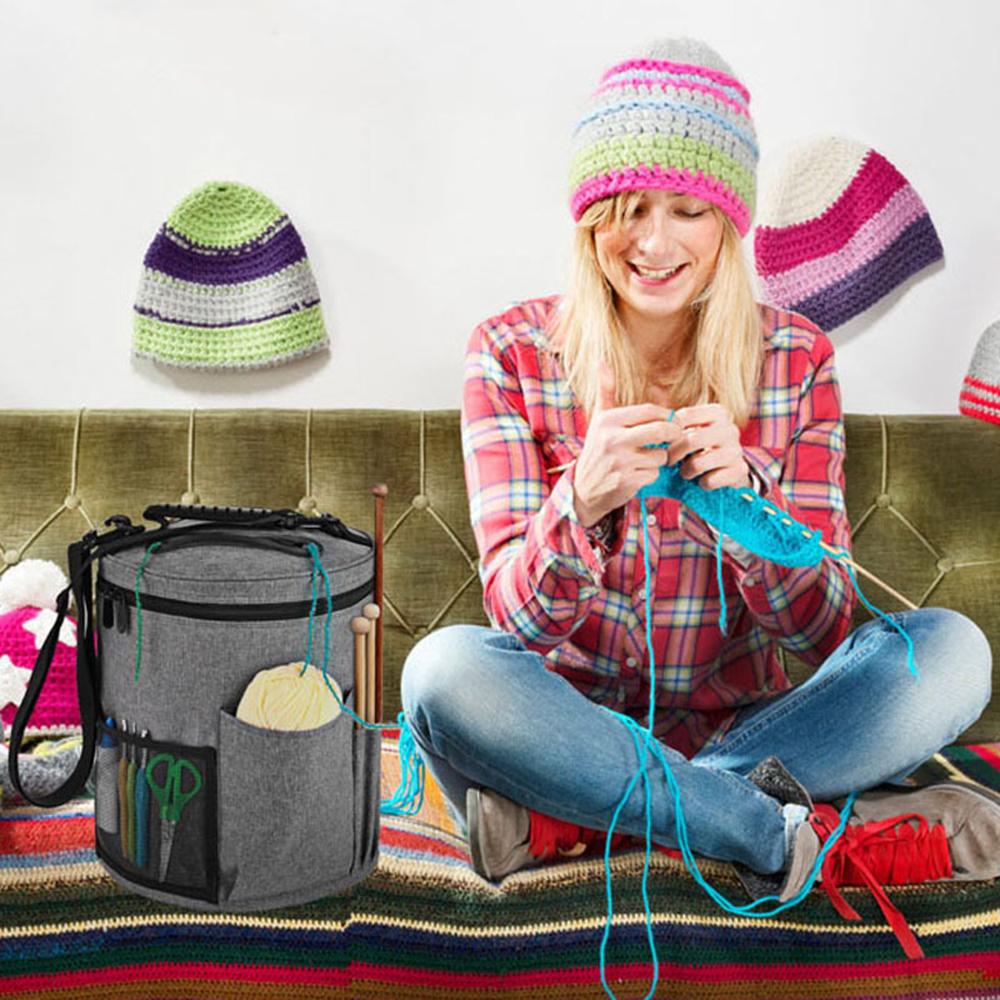 Runde Garnaufbewahrungstasche – Strickorganisator mit großer Kapazität für DIY-Bastel- und Pulloverzubehör