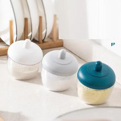 Transparent Creative Japanese-Style Kitchen Round Seasoning Jar Seasoning Bottle with Spoon and Lid Moisture-Proof and Dust-Proo