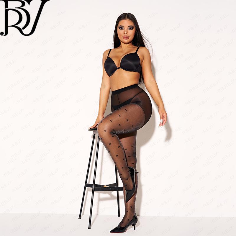 Damen Sommer Silber Schwarz Polka Dot Strumpfhose - Verlängert, Dünn, Anti-Haken, Sexy Schwarze Seide