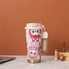 Labub 304 Stainless Steel Thermos Cup Cartoon Pattern Portable Lily of the Valley Cup Girls High Value with Straw Fashion