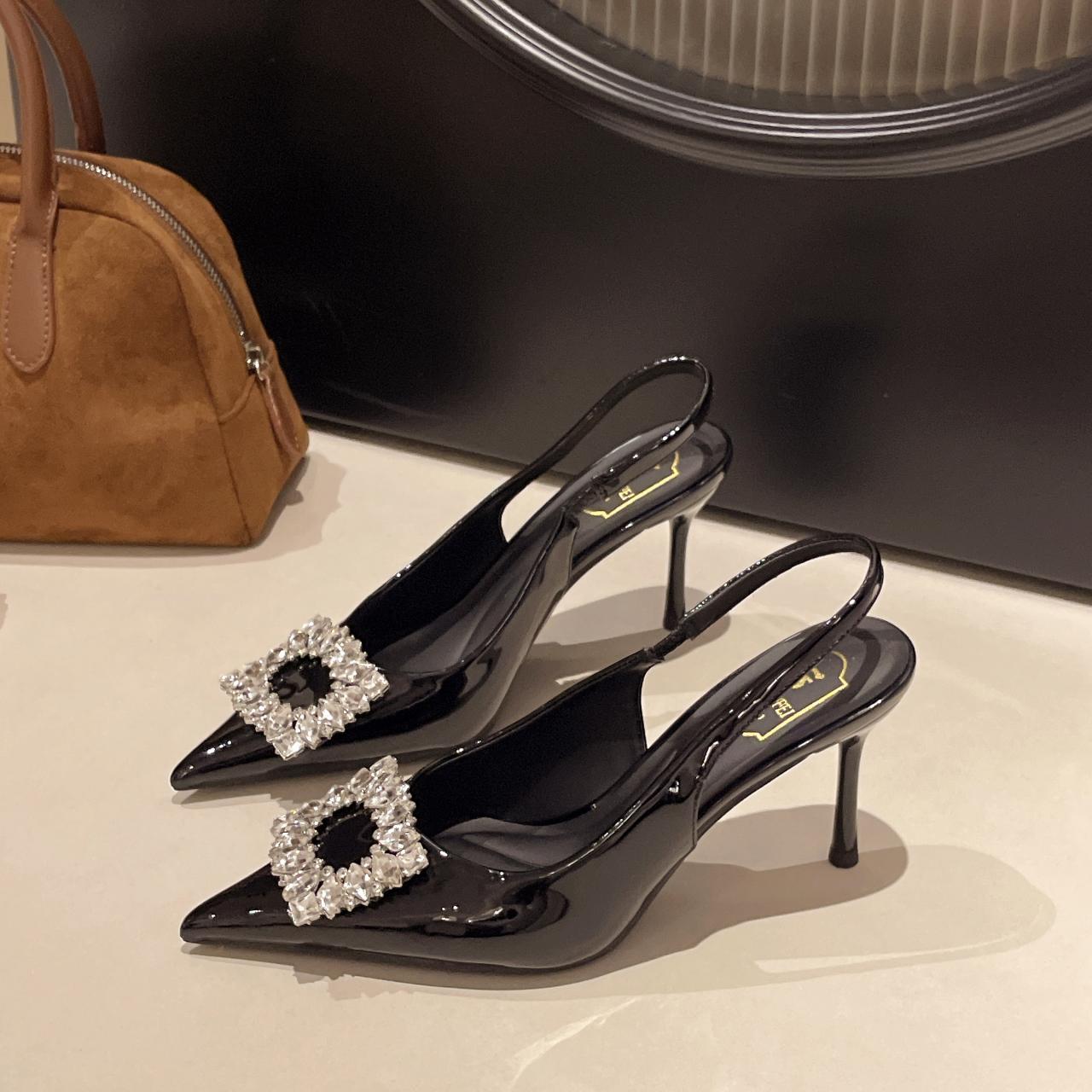 

Модные Классические Элегантные Босоножки Слингбэк Женские Стразы Пряжка Задний Ремешок Высокий Каблук Летние Сексуальные Вечерние Туфли для Платья Женские Лодочки 42