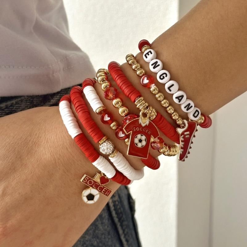 Soccer Themed Bracelets With Football Charm For Women And Men Elastic Adjustable Wristbands For Fan