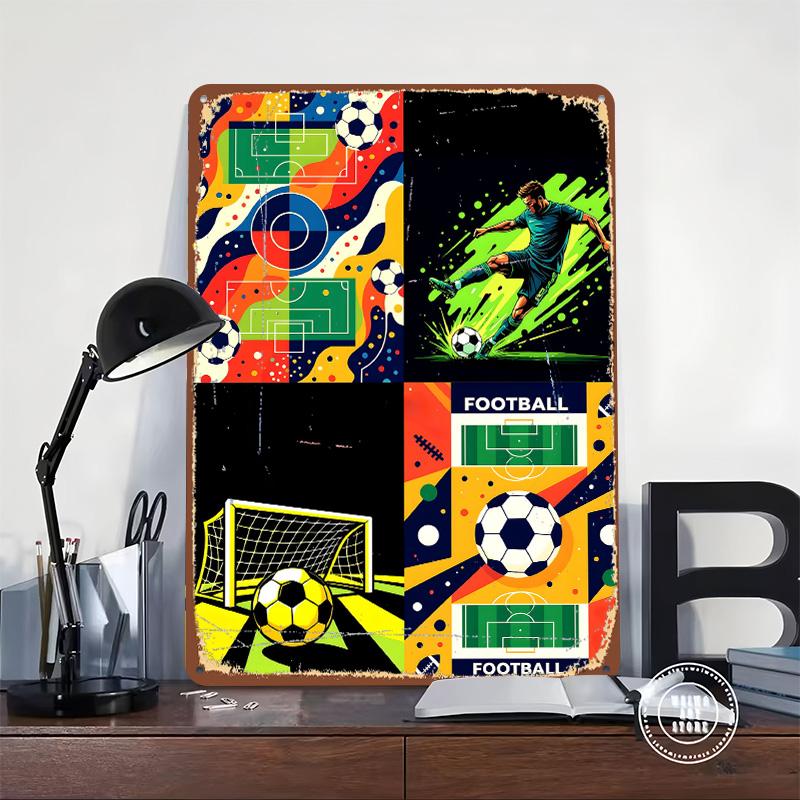 Dynamic Football Collage Metal Poster Customized Wall Art Retro Vintage Tinplate Signs for Man Cave Coffee Bar Accessories Decor