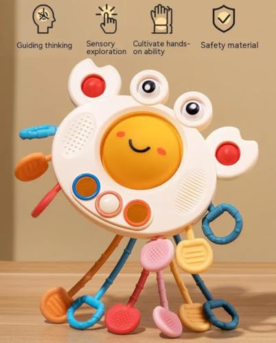 Cute crab Montessori sensory toy, silicone pull string teething toy, perfect for entertaining your baby while developing their motor and sensory skill