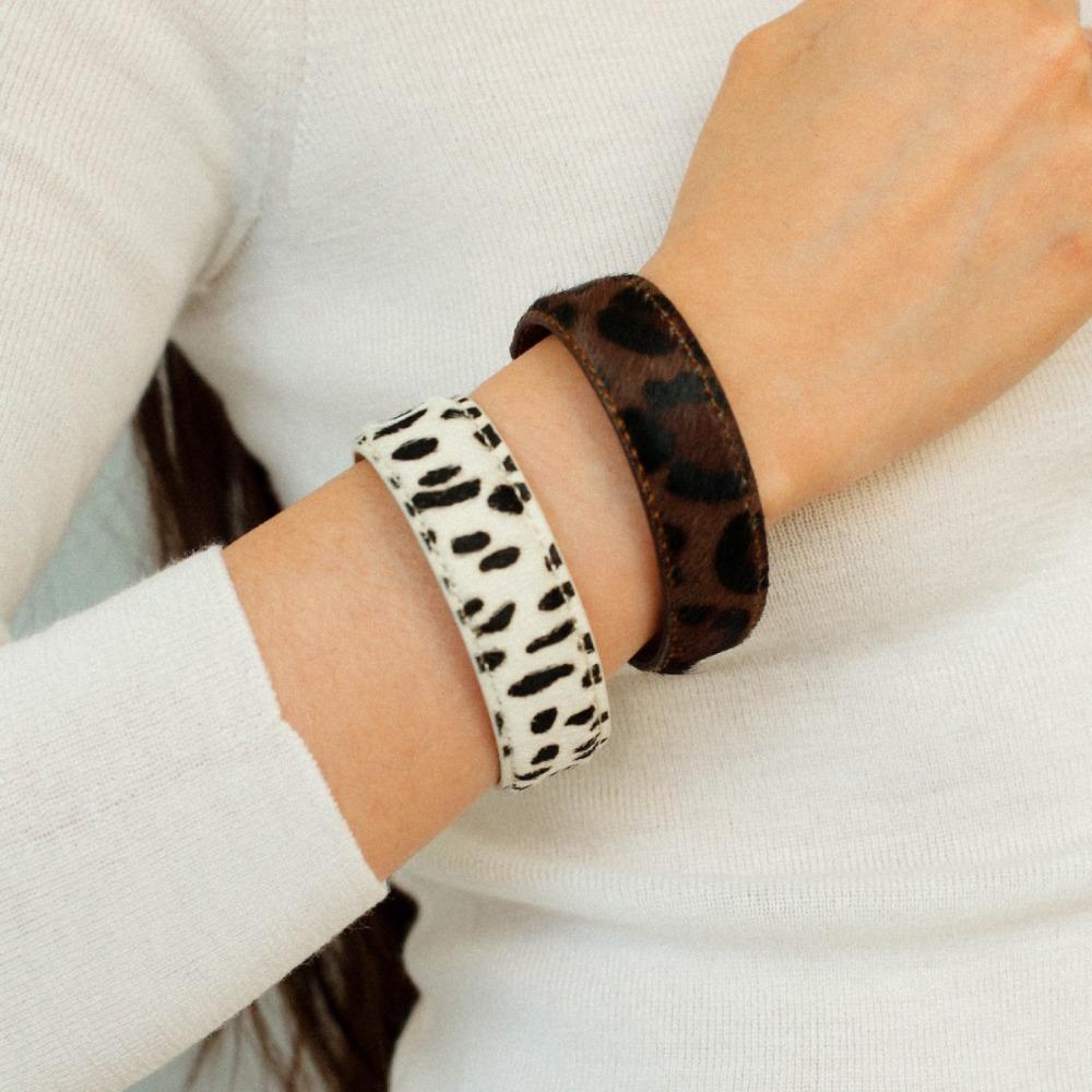 Stitched Real-leather Horsehair Bracelet Furry C-shaped Open Bracelet Leopard Print Bangle  Gift