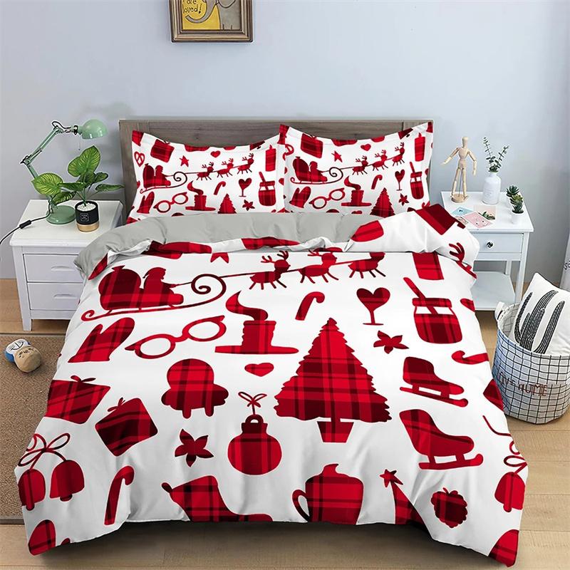 3D Merry Christmas White Bedding Collections Xmas DuvetQuilt Cover Collection Polyester Comforter Cover King Queen Full Twin Red Bow Beige
