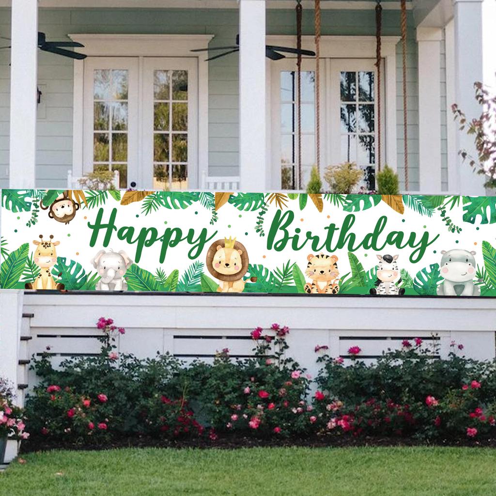 200*40cm Jungle Animal Theme Safari Happy Birthday Party Decoration Baby Shower Banner Background Kids Favor Monkey Giraffe