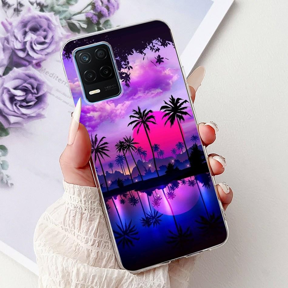 Pro telefon Realme 8 5G RMX3241 Pouzdro na telefon Realme8 5G Elegantní Květinový Potisk Kočky Měkký Silikon Průhledné TPU Pouzdra