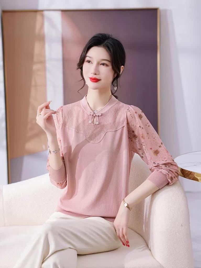 Stylish Gauze Sleeve Spring/Autumn Base Shirt for Women
