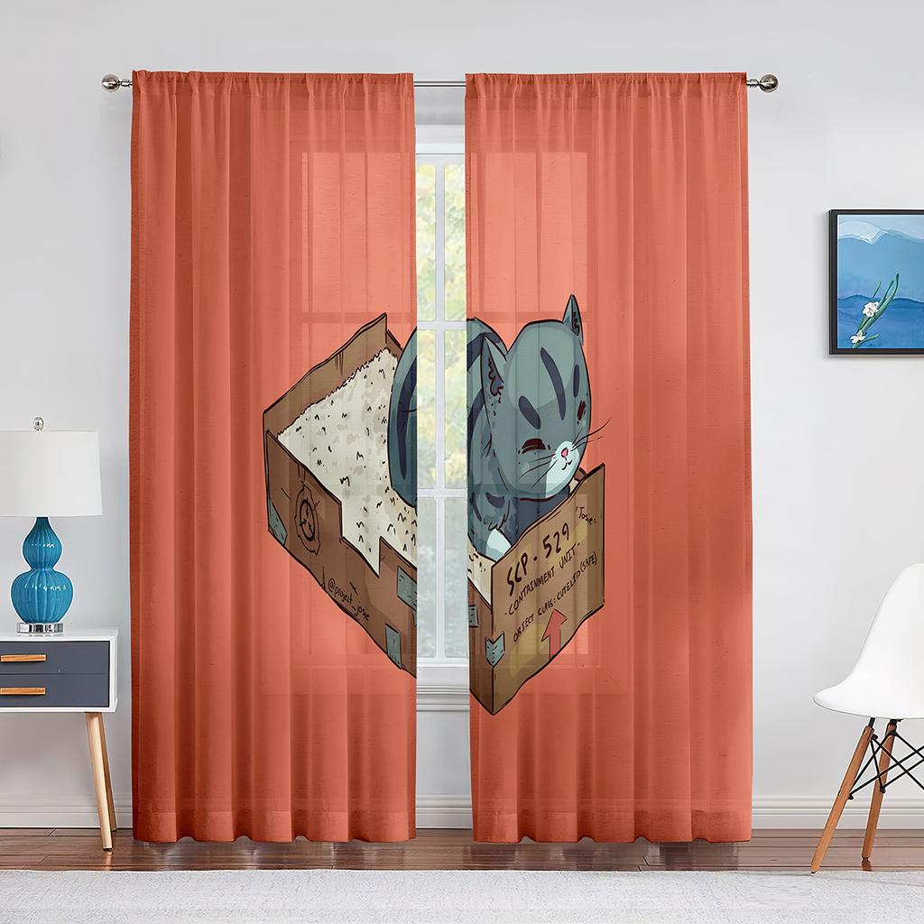 Cartoon Cat Reading Book Pink Sheer Voile Curtain Kawai Animal Window Tulle Curtains for Living Room Kids Bedroom Kitchen Decor