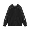 Unisex Streetwear Hooded Zip-Up Sweatshirt With Rhinestone Detail Loose Fit Cotton Pullover