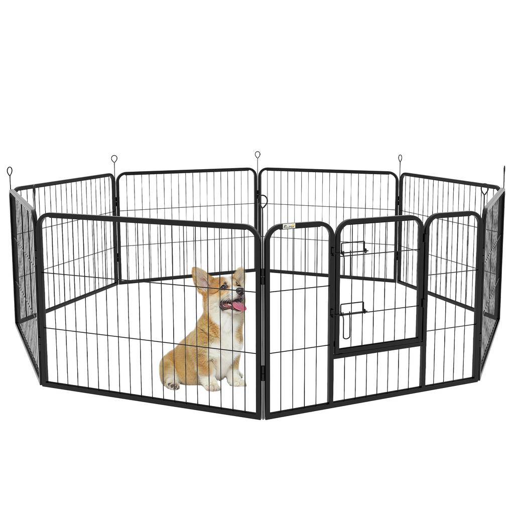 8-Piece Modular Dog Fence for Indoor and Outdoor Use, Steel, 80x60 cm, Black