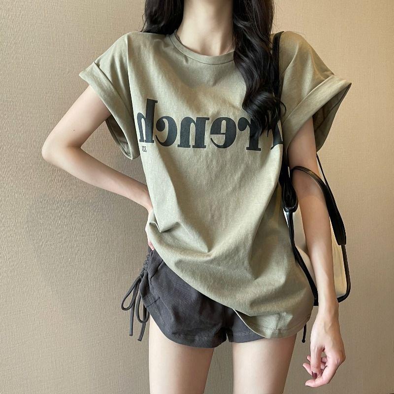 Loose-fit Short-sleeved T-shirt for Women New Summer Design Retro-inspired Student-style Milk-coloured Top Trendy
