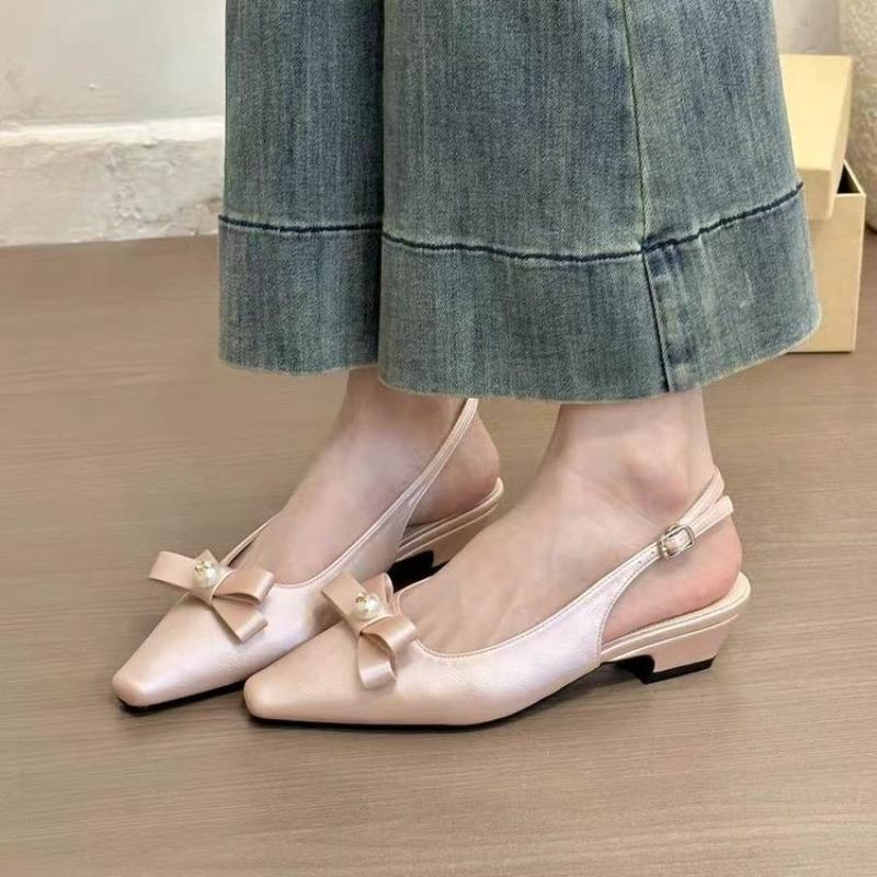 Fashion Pink Bow Thin High Heel Women Sandals Elegant Back Empty Fashion Summer Single Shoes Solid Pointed Toe Mary Jane Sandales Femme