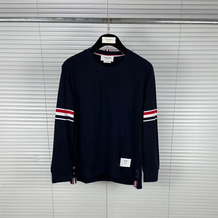 TB Tom Unisex Doppelärmel-Schleifen-T-Shirt - Rundhalsausschnitt, Lässige Mode für Herbst/Winter M navy blau