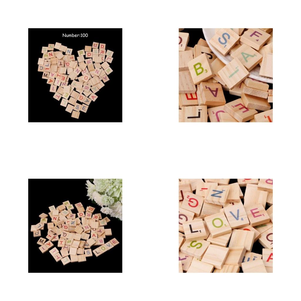 100 Scrabble Carreaux Lettre En Bois Noir Artisanat Alphabet Jeux De Jeu Société