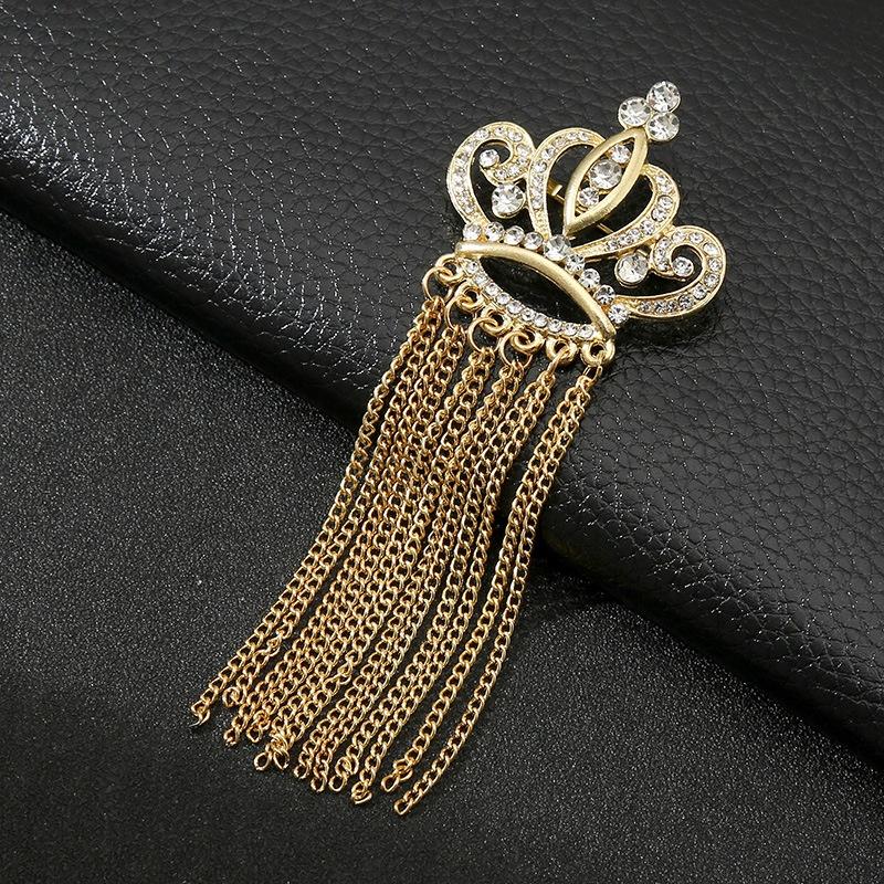 Crown Gold Silver Tassel Brooches For Women Men Pin Party Casual Lapel Pins Accessory Gift Suit Tassel Brooches Jewelry