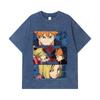 275 GSM Gewaschene T-Shirts 100% Baumwolle Haikyu V9 Mülltonnen-Schlacht Druck Unisex Schweres Baumwoll-T-Shirt