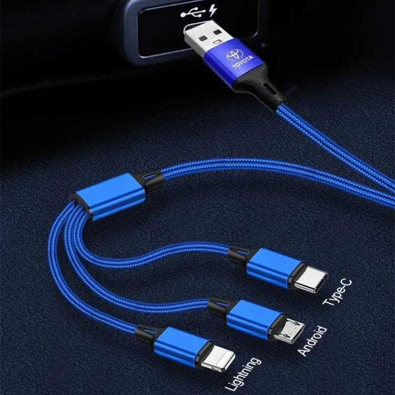 Car Emblem 3in1 Type C Lightning Micro USB Fast Charging Cable for Toyota TRD GR Yaris Corolla Auris Rav4 Land Vios LEVIN Camry Prado
