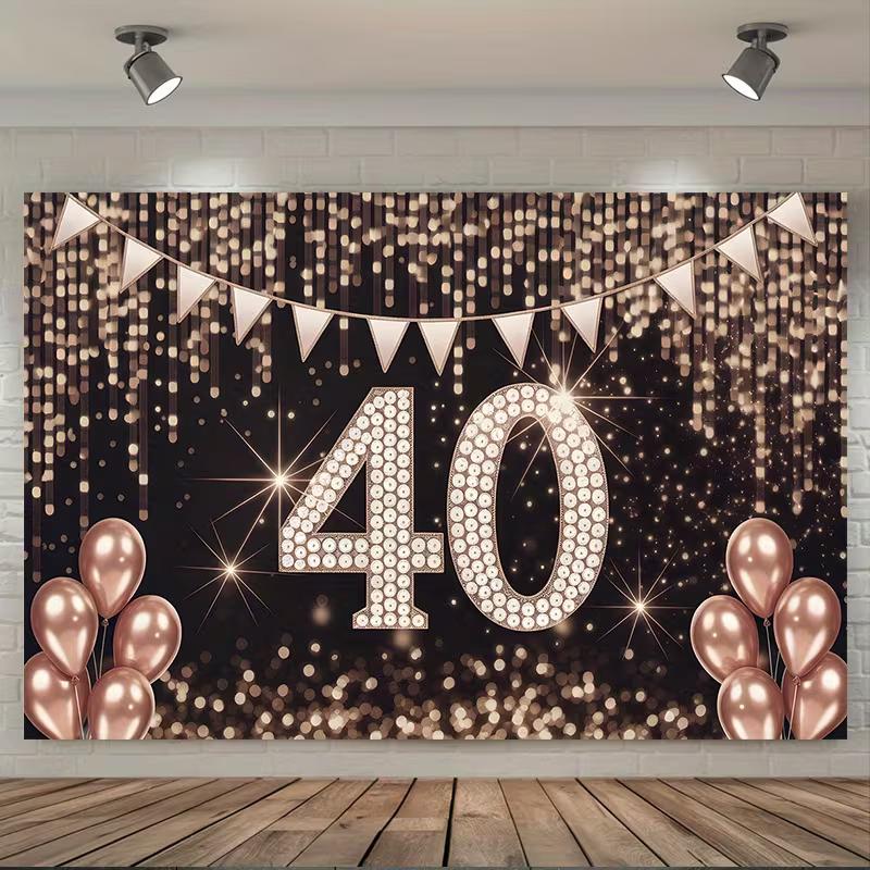 2D Black Rose Gold 40th Birthday Backdrop Diamond Number Photo Booth Prop 47.2x31.5inch/120*80cm