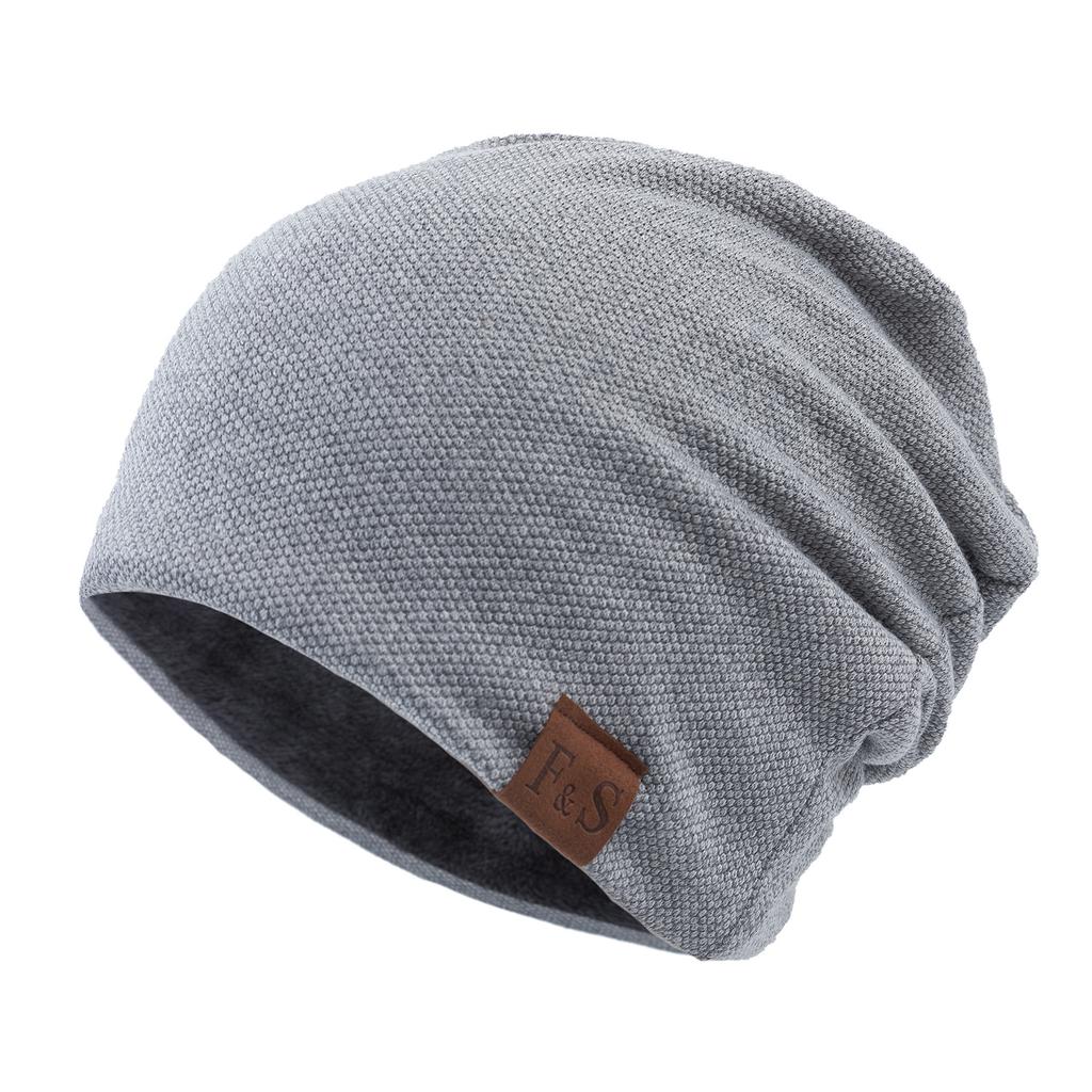 Autumn/Winter Beanie Hat Casual Fleece-Lined Thermal Solid-Colour Loose-Fit Knitted Hat for Men and Women
