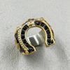 HIP Hop Luxury West Cowboy Horseshoe Ring Stainless Steel Cowboy Boots Gold Silver Color with Black Rhinestone Men Ring