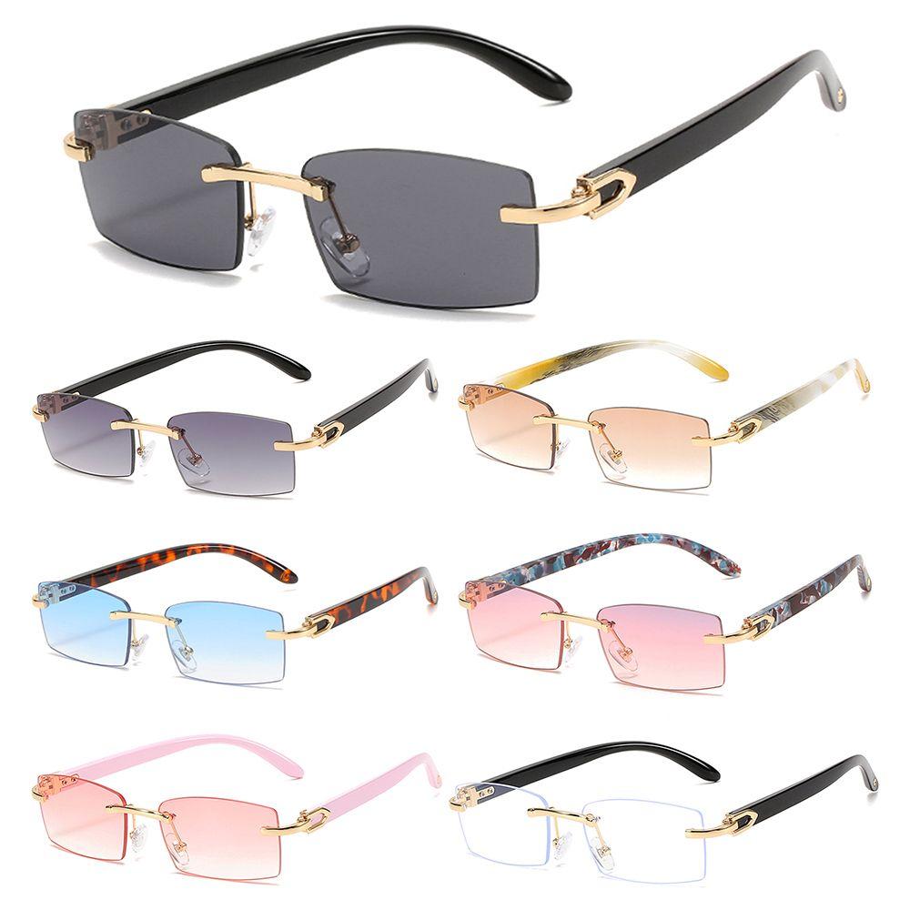 Men Women Eyewear UV400 Rimless Rectangle Sunglasses Fashion Shades Punk Sunglasses Driving Sun Glasses