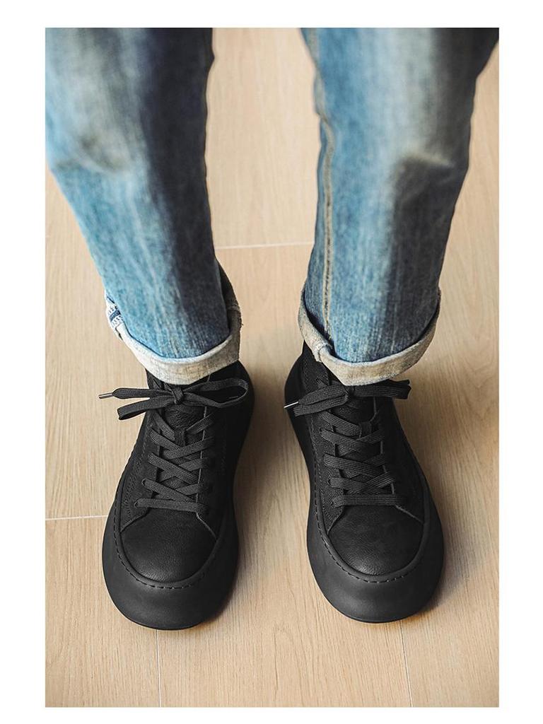 Men's Japanese Velvet High-Top Sneakers: 2023 Autumn/Winter Genuine Leather, Thick-Soled, Wear-Resistant Martin Boots for Outdoor Casual Wear.
