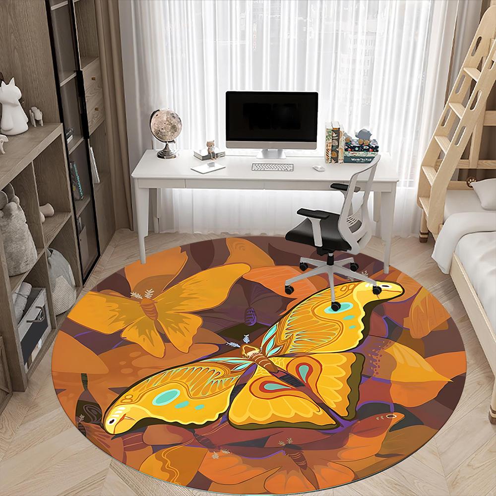 1pc Butterfly Moth Office Round Area Rug, Indoor Mat Suitable ForOffice, Under Office Chairs Bedroom Living Room Home Decor, Room Deco,  N69