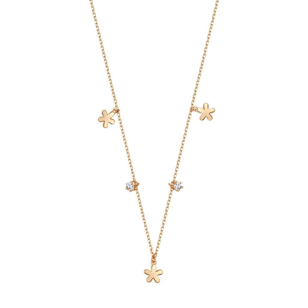 Delicate Silver Necklace with Flowers and Cubic Zirconia