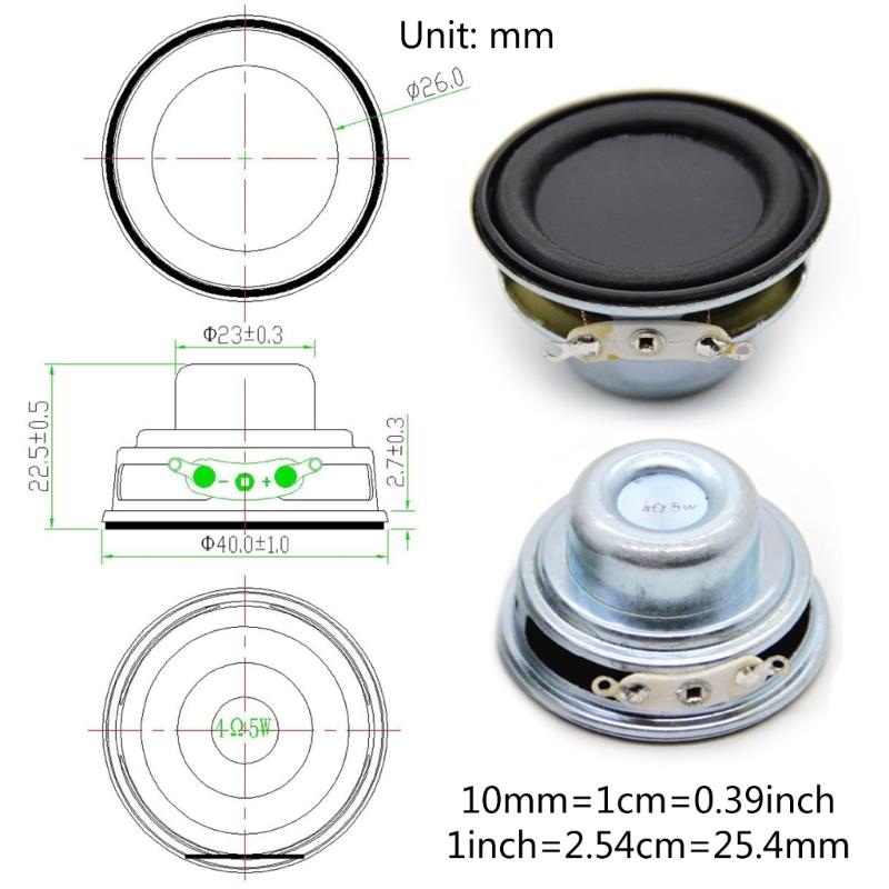 2Pcs 40MM Full Range Speakers 4 Ohm 5W Enthusiast DIY Flat Arc Rubber HiFi Speaker